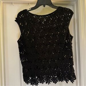 Talbots Black Flower Lace Open Knit Pullover Top